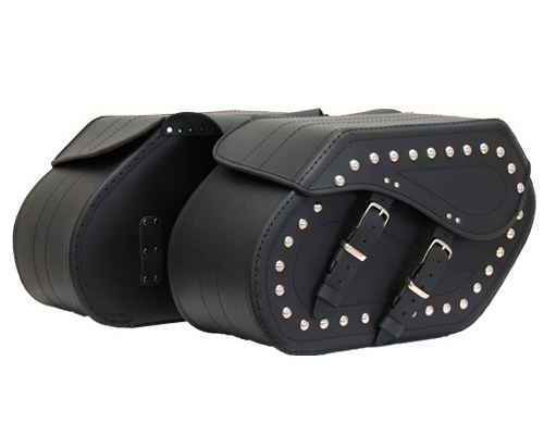 Kožené moto brašny TechStar Chopper zdobené cvoky, černé