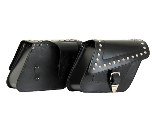 Kožené moto brašny TechStar Sharp zdobené cvoky, černé
