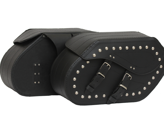 Kožené moto brašny TechStar Cruiser zdobené cvoky, černé