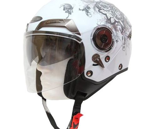 Moto helma Cyber U-44, bílá s růžemi