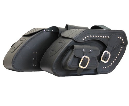 Kožené moto brašny TechStar Chopper s kapsou zdobené cvoky, černé