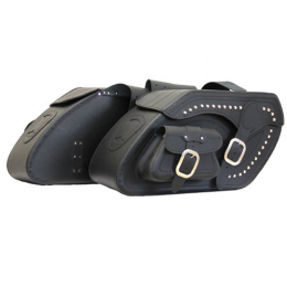 Kožené moto brašny TechStar Chopper s kapsou zdobené cvoky, černé